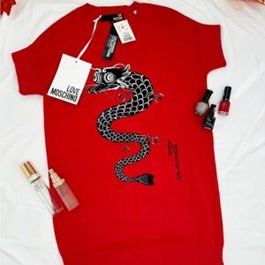 Love Moschino Red Top with Black Dragon Design